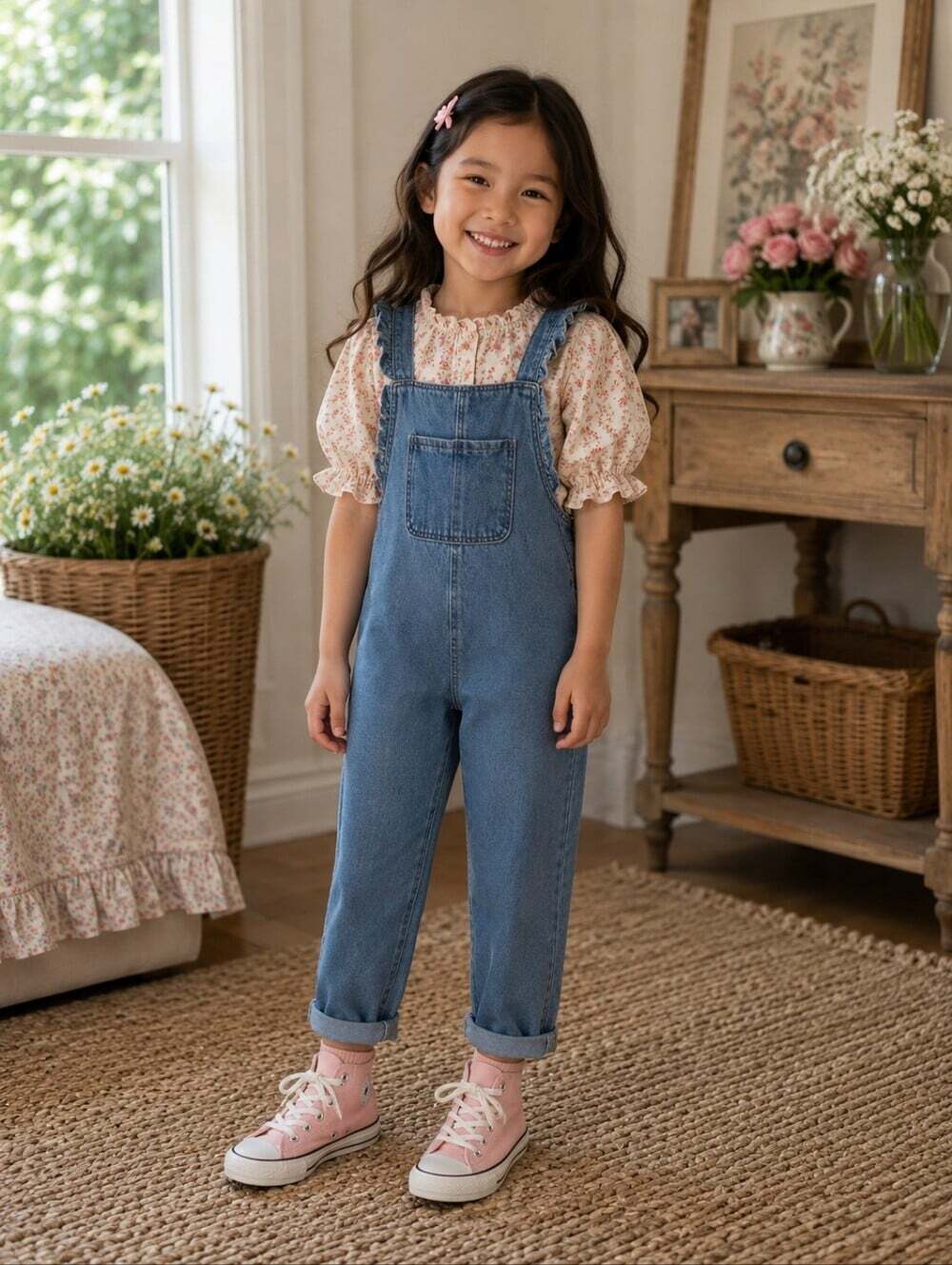 Zara Girls Denim Overalls Light Wash Dungarees Adjustable Straps Size 4-5Y